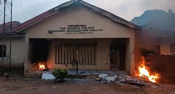 Anambra police station destroyed during #EndSARS set ablaze while undergoing renovation