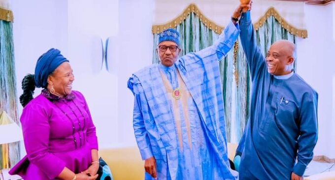 PHOTOS: Abia APC guber candidate, wife meet with Buhari