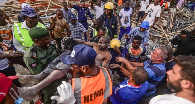 PHOTOS: Rescue operation at site of building collapse in Abuja