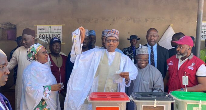 #NigeriaElections2023: Buhari votes in Daura, shows off ballot papers
