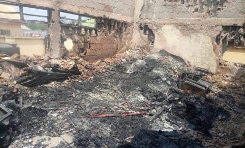 PHOTOS: Ballot boxes, voting cubicles destroyed as gunmen raze INEC office in Anambra