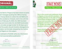 FAKE NEWS ALERT: CBN disowns statement shared by Aisha Buhari on naira notes deadline