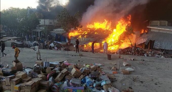 PHOTOS: Shops, property destroyed as fire breaks out at popular Maiduguri market