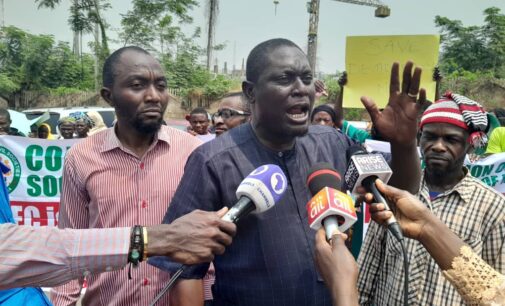 PHOTOS: CSOs protest at INEC HQ, ask Mahmood Yakubu to resign