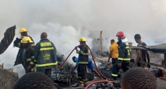 Shops destroyed as fire guts auto parts market in Lagos