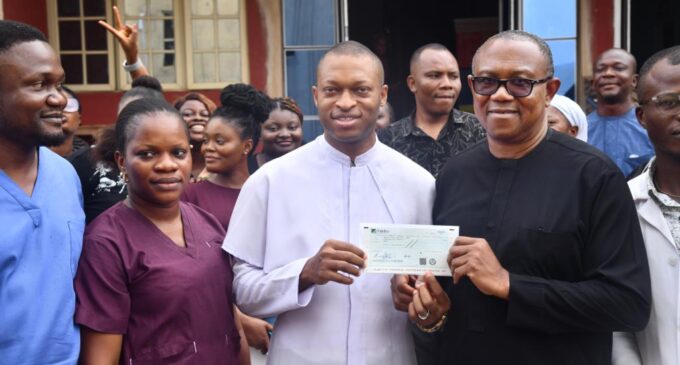 PHOTOS: Obi presents cheques to university, hospital in Anambra