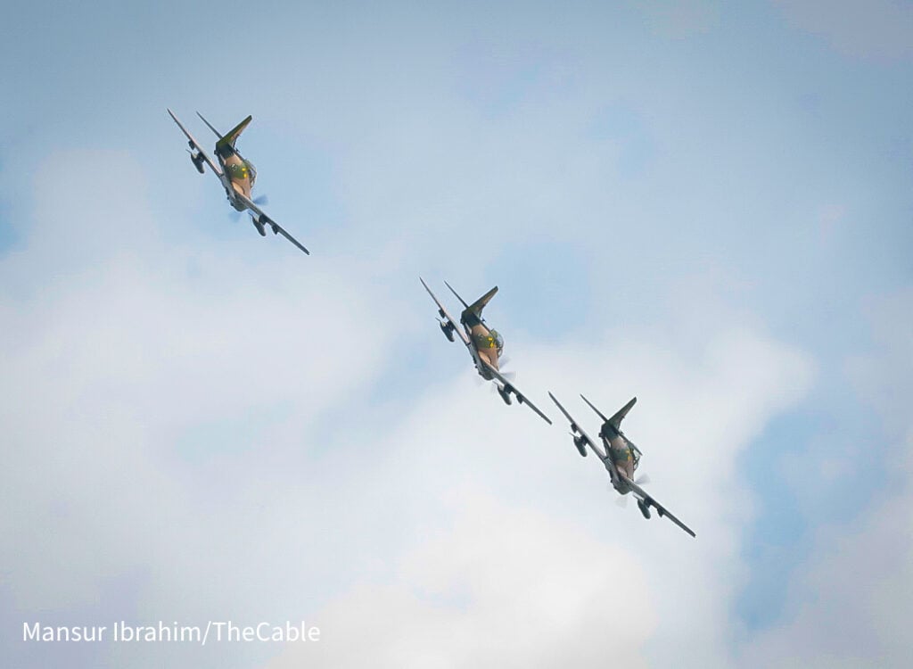 Nigerian fighter jets in formation for airstrikes