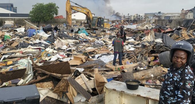 PHOTOS: Lagos task force destroys shanties along Lekki coastal road