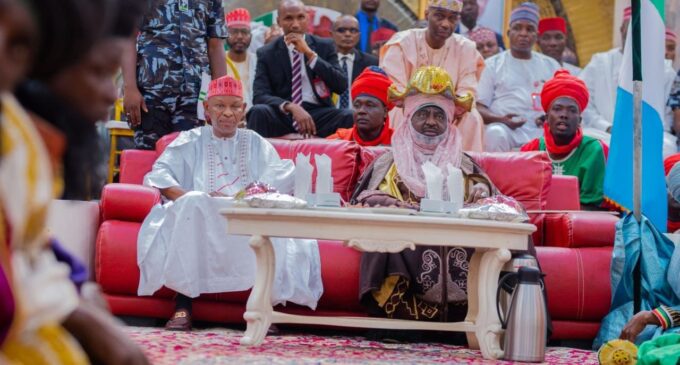 PHOTOS: Emir of Kano pays homage to Abba Yusuf at government house