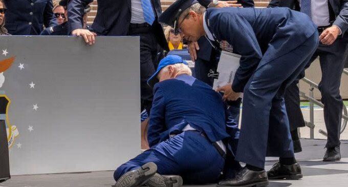 EXTRA: Biden trips, falls at US air force academy graduation