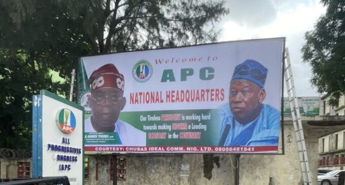 PHOTOS: Ganduje’s posters spotted at APC HQ amid chairmanship rumour