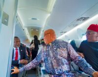 PHOTOS: Akwa Ibom governor goes through security checks to board aircraft