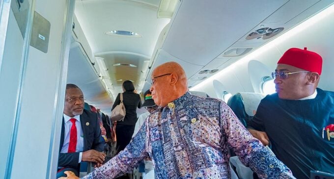 PHOTOS: Akwa Ibom governor goes through security checks to board aircraft