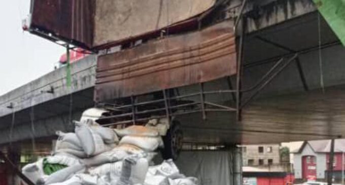 Gridlock as wheat-laden truck falls on Otedola bridge in Lagos