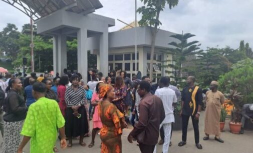 Protest at ministry of works and housing after Umahi ‘locked staff out for late coming’