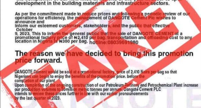FAKE NEWS ALERT: Price reduction report false, says Dangote Cement