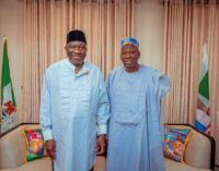 PHOTOS: Ganduje hosts Jonathan at his residence in Abuja