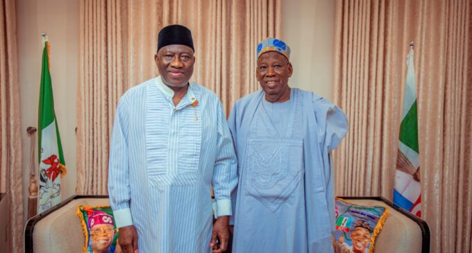 PHOTOS: Ganduje hosts Jonathan at his residence in Abuja