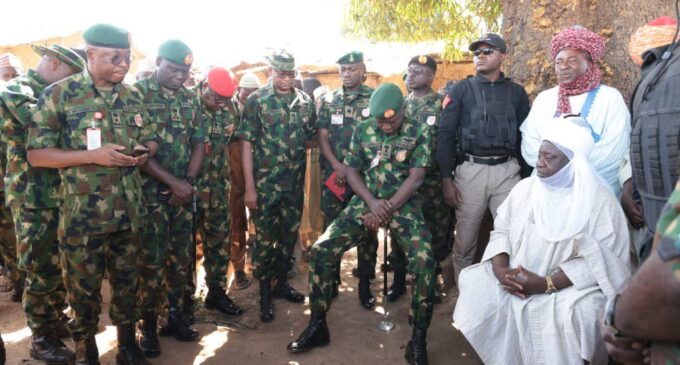 PHOTOS: Army chief visits Kaduna, apologises to community hit by military air strike