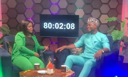 WATCH: Nigerian lady begins 100-hour TV talk show to break world record