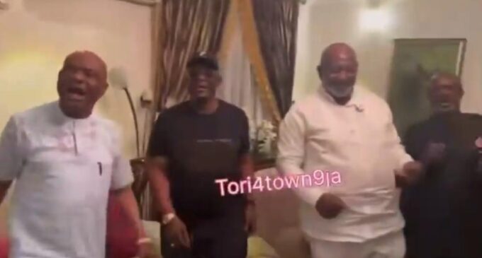 EXTRA: Wike dances to ‘on your mandate we shall stand’ with Rivers politicians