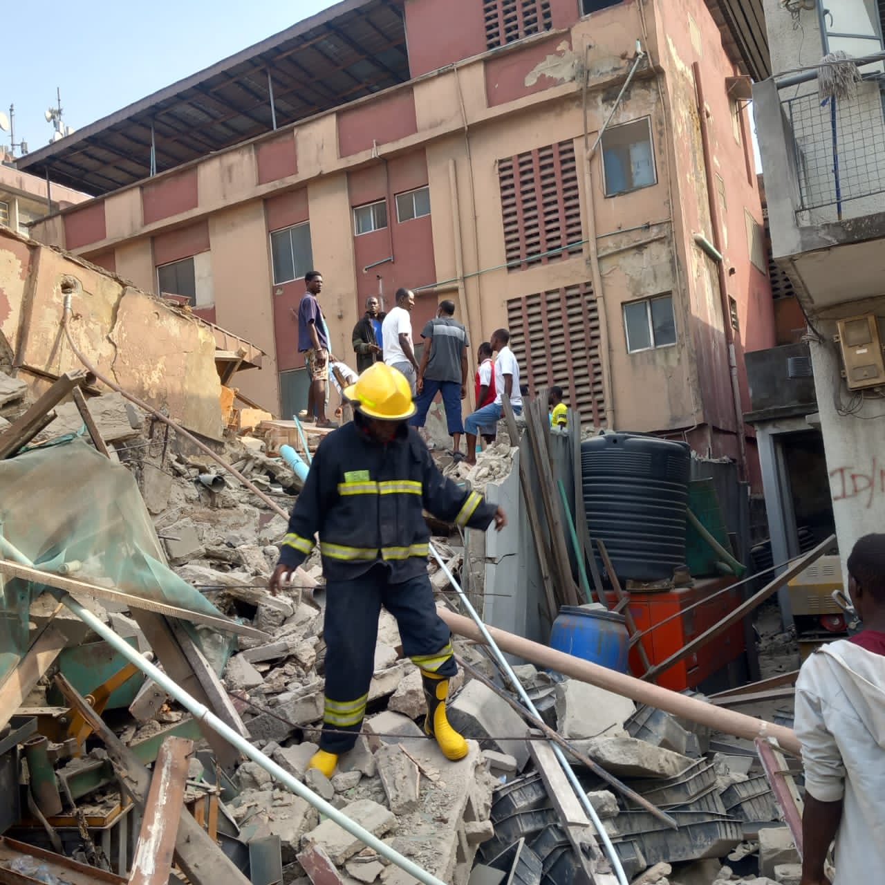 Scene of building collapse in Ebute Meta, Lagos state.