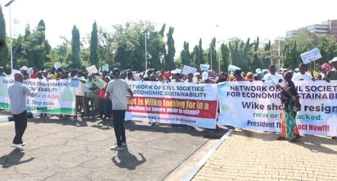 CSOs protest at national assembly, demand Wike’s resignation