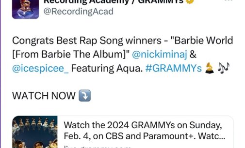 EXTRA: Grammys mistakenly name Nicki Minaj’s ‘Barbie World’ as best rap song