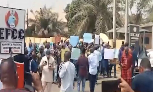 Protesters march against detention of Ahmed, ex-Kwara governor, at EFCC office 