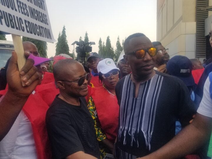 Joe Ajaero (L) and Omoyele Sowore (R) during a protest march in Abuja | File photo
