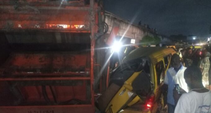 Waste disposal compactor falls off Lagos bridge, kills tricycle rider