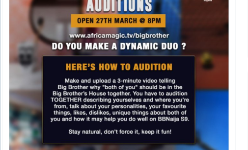 APPLY: Contestants to audition in pairs for BBNaija season 9