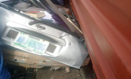 Woman dies as container crushes vehicle in Lagos