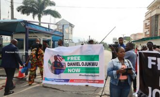 PHOTOS: CSOs protest at force headquarters, demand release of FIJ’s Daniel Ojukwu