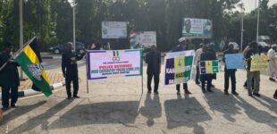 Retired police officers protest unpaid pensions at national assembly