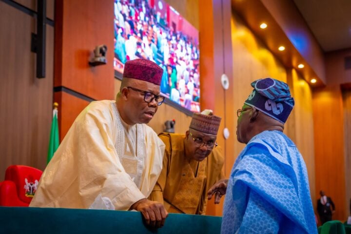 File photo: Senate President Godswill Akpabio, Tajudeen Abbas, reps speaker; and President Bola Tinubu