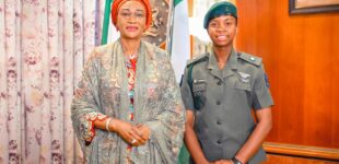 PHOTOS: Remi Tinubu meets first Nigerian female graduate of UK military academy