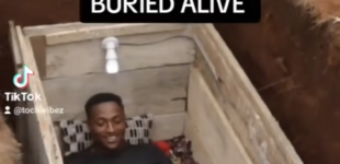 VIDEO: Nigerian skit maker buries self in casket for 24 hours