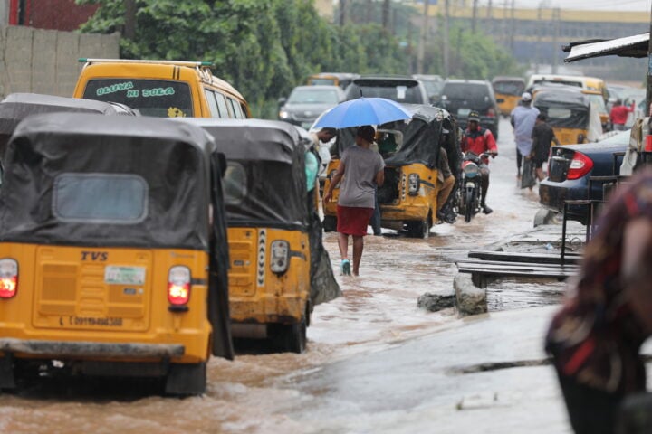 Flooded road in Lagos after about nine hours of rainfall on Wednesday