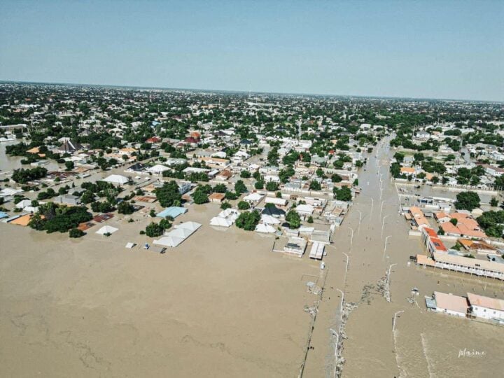 Aerial view of flooded areas of Maiduguri