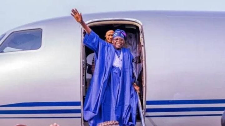 A file picture of President Bola Tinubu returning from a trip