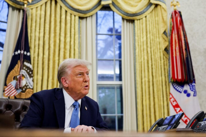 U.S. President Donald Trump speaks in the Oval Office at the White House