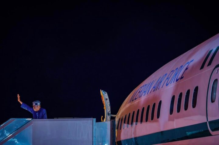 Bola Tinubu boards the presidential jet