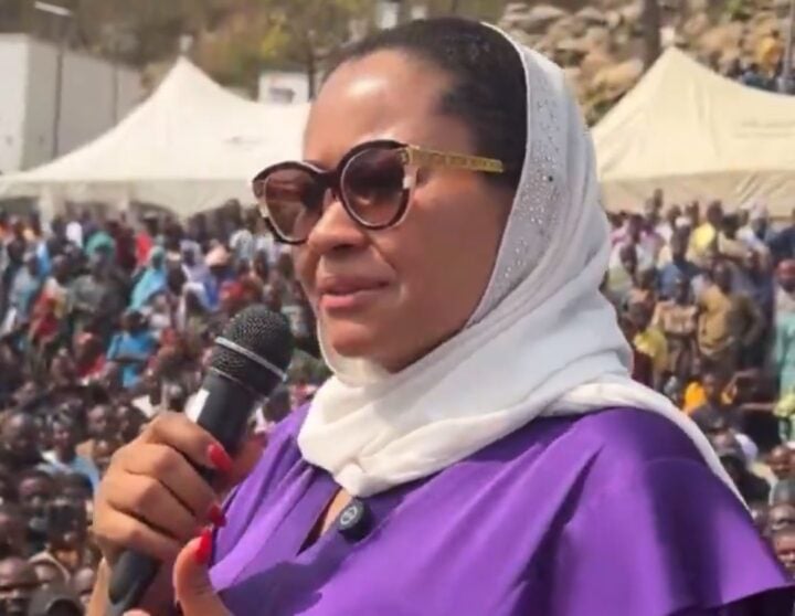 Natasha Akpoti addressing her supporters in Okehi LG, Kogi on April 1, 2025