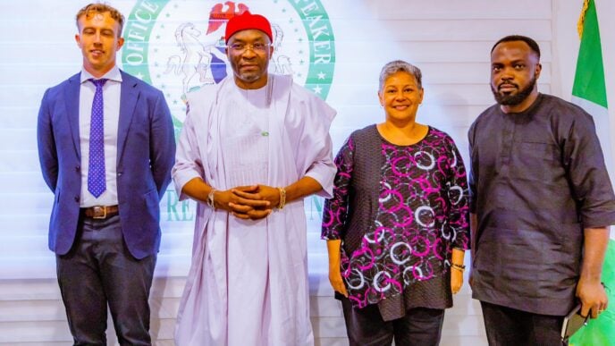 L-R: Calum Walker, second secretary, political in Australia; Benjamin Kalu, deputy speaker; Leilani Bin-Juda, Australia high commissioner; and Majeed Bakare, political and economic officer at the Australian embassy