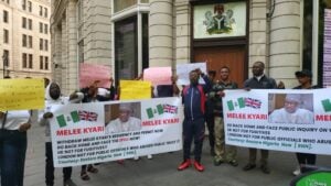Nigerians protest in UK, demand deportation of Mele Kyari to Nigeria