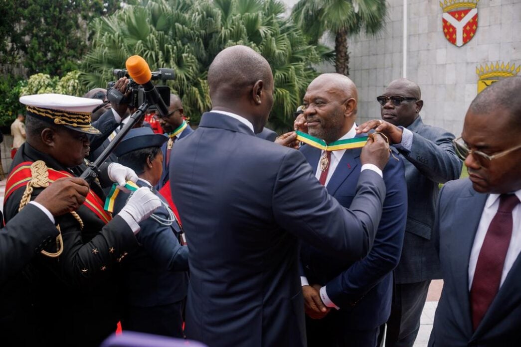 Tony Elumelu being conferred with award in Gabon