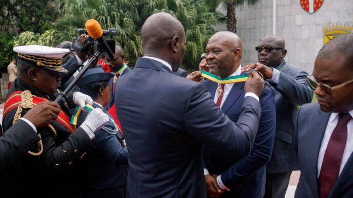 Tony Elumelu being conferred with award in Gabon