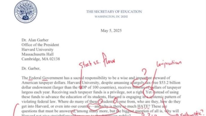 EXTRA: US official's scathing letter to Harvard gets red mark-up for faulty grammar