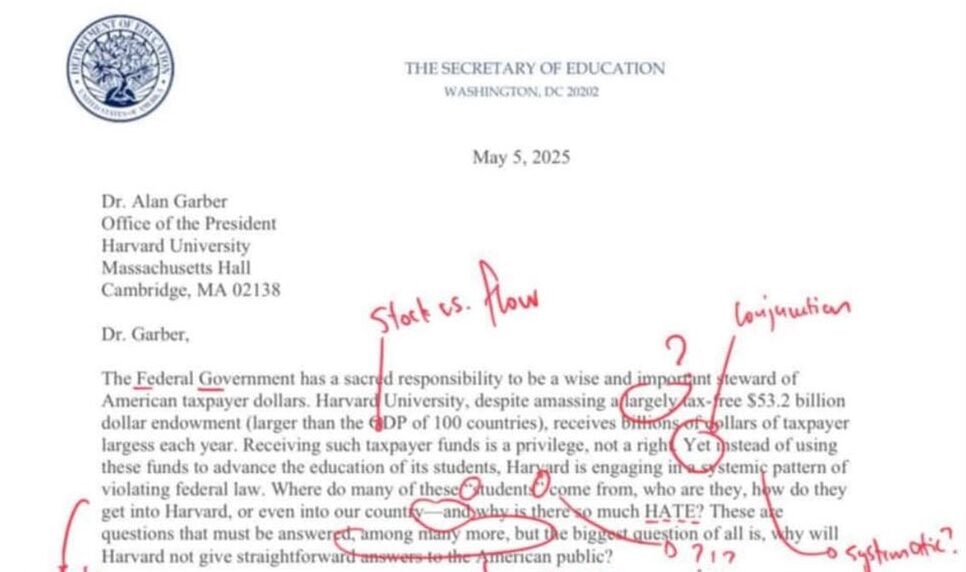 EXTRA: US official's scathing letter to Harvard gets red mark-up for faulty grammar